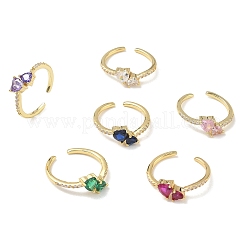 Brass Micro Pave Cubic Zirconia Cuff Open Rings&nbsp;RJEW-Z145-03G