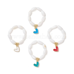 Natural Shell with Brass Enamel Pendant Finger Rings for Couples&nbsp;RJEW-TA00230
