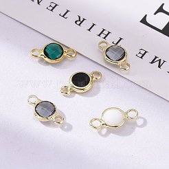 Golden Plated Glass Flat Round Links connectors&nbsp;KK-L094-02