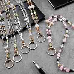 Butterfly Glass & Acrylic Beads ID Card Holders Neck Strap Chain&nbsp;HJEW-SZ00089