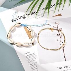 Natural Cowrie Shell Braided Bead Anklets Set for Girl Women&nbsp;AJEW-AN00451-01