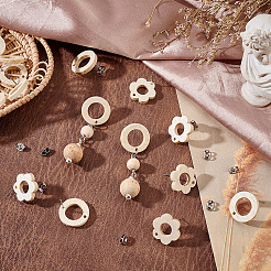 32Pcs 2 Style Donut & Flower Natural Ash Wood Stud Earring Findings&nbsp;EJEW-UN0002-28