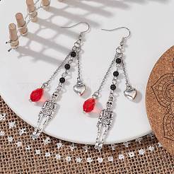 Alloy Skull & Heart & Glass Teardrop Dangle Earrings with Brass Pins for Women&nbsp;EJEW-JE05391
