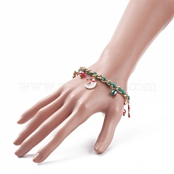 Christmas Candy Cane & Reindeer & Moon Alloy Charm Bracelet with Glass Beads&nbsp;BJEW-TA00090-01