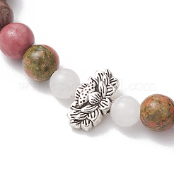 Natural Unakite & White Jade & Rhodonite Round Beaded Stretch Bracelets&nbsp;BJEW-JB11953-01