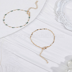 1 Set Natural Lapis Lazuli Beads Bracelet & Dapped Chains Bracelet Set for Women&nbsp;BJEW-LP0004-06A