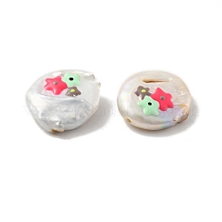 Flat Round Enamel Natural Cultured Freshwater Pearl Beads&nbsp;BSHE-G028-01A