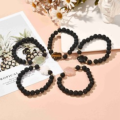 Natural Lava Rock & Flower Mixed Stone Beads Stretch Bracelet&nbsp;BJEW-JB07076