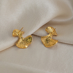 Fan-Shaped Textured 304 Stainless Steel Stud Earrings for Women&nbsp;UH9898