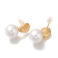 Brass ABS Imitation Pearl Stud Earrings for Women&nbsp;EJEW-B107-04G