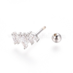 Anti-Tarnish Rhodium Plated 925 Sterling Silver Barbell Cartilage Earrings&nbsp;STER-I018-01P