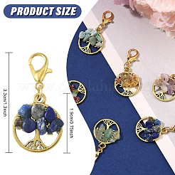 6Pcs Tree of Life Alloy & Natural Lapis Lazuli & Carnelian & Amazonite & Tourmaline & Green Aventurine & Amethyst Chips Pendant Necklaces&nbsp;HJEW-YW00104