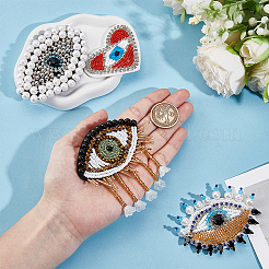 4Pcs 4 Styles Polyester & Fibre & Glass Rhinestone Embroider Thread Iron on/Sew On Patches&nbsp;PATC-GF0002-01