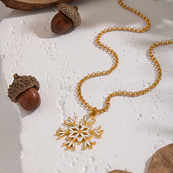 Minimalist 304 Stainless Steel Enamel White Snowflake Pendant Necklaces for Women&nbsp;NO8875