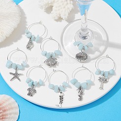 8Pcs Sea Animal Alloy Pendants Wine Glass Charms Sets&nbsp;AJEW-JO00219