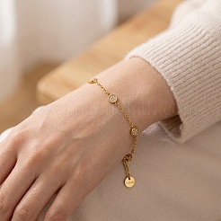 304 Stainless Steel Crystal Rhinestone Flat Round Link Chain Bracelets for Women&nbsp;GQ3506