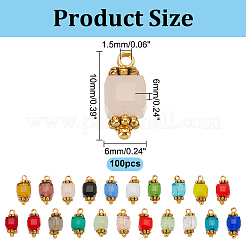 Glass Rectangle Charms with Golden Tone Brass Loops&nbsp;PALLOY-HY00011