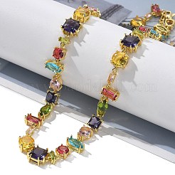 Brass Micro Pave Colorful Cubic Zirconia Link Chain Necklaces&nbsp;NJEW-M089-01G