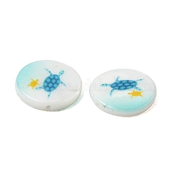 Ocean Printed Natural Freshwater Shell Flat Round Beads&nbsp;SHEL-A006-13L