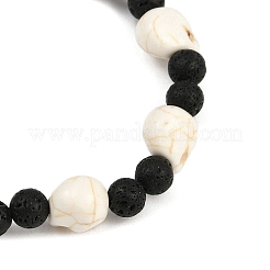 Natural Lava Rock & Synthetic Turquoise Beads Stretch Bracelets for Women&nbsp;BJEW-JB12131-02