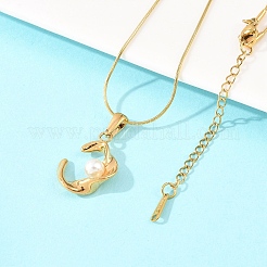 304 Stainless Steel with Acrylic Imitation Pearl Pendant Necklaces&nbsp;NJEW-H088-05B-G