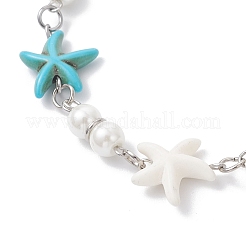 Synthetic Turquoise Starfish Link Bracelets for Women&nbsp;BJEW-JB12469-03