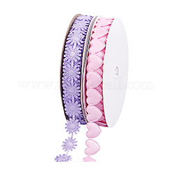 2 Rolls 2 Styles Heart & Flower Polyester Lace Ribbon&nbsp;OCOR-PH0004-66B