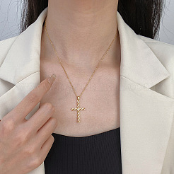 Religion 304 Stainless Steel Micro Pave Clear Cubic Zirconia Twisted Cross Pendant Necklaces for Women&nbsp;WG62B61-01