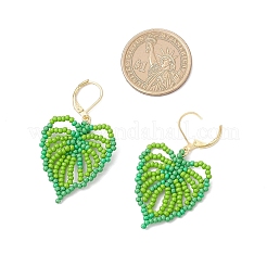 Leaf Handmade Glass Seed Beads Leverback Earrings&nbsp;EJEW-MZ00490-01