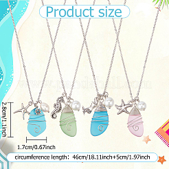 4Pcs 4 Style Twist Teardrop Glass & Alloy Ocean Theme Pendant Necklaces Set&nbsp;NJEW-AN0001-57