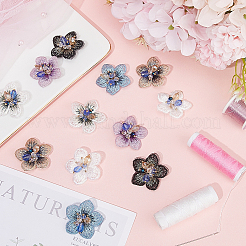 12Pcs 6 Colors 3D Flower Glass Beaded Appliques&nbsp;PATC-GF0001-46