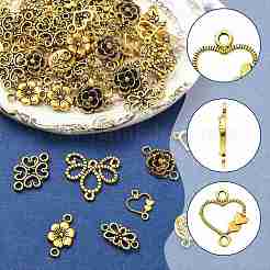 64Pcs 8 Styles Tibetan Style Alloy Heart Flat Round Flower Links Connector Charms&nbsp;TIBE-FS0003-34