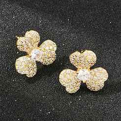 Brass Micro Pave Cubic Zirconia Stud Earrings&nbsp;EJEW-G471-51G