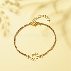201 Stainless Steel Sun Link Bracelet with 304 Stainless Steel Box Chains for Women&nbsp;BJEW-JB08281-05