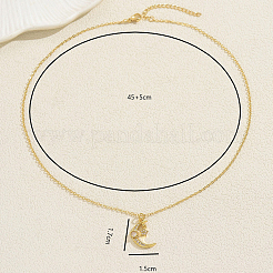Brass Pave Clear Cubic Zirconia Moon and Star Pendant Necklaces for Women&nbsp;HB1903