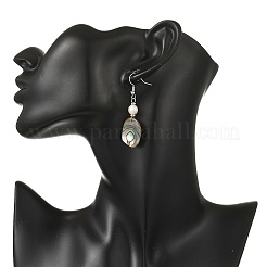 Natural Cultured Freshwater Pearl & Abalone Shell/Paua Shell Beads Dangle Earrings&nbsp;EJEW-JE07313-02