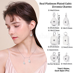 12Pcs 3 Styles Brass Micro Pave Clear Cubic Zirconia Pendants&nbsp;ZIRC-BBC0003-53
