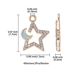 8Pcs 4 Colors Rack Plating Alloy Rhinestone Pendants&nbsp;ENAM-YW0003-24