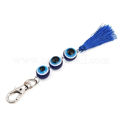 Resin Evil Eye Round Bead & Polyester Tassel Pendant Decorations&nbsp;HJEW-JM04165-03