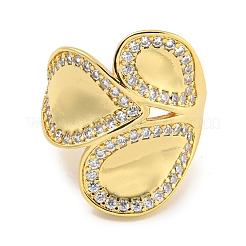 Rack Plating Brass Micro Pave Cubic Zirconia Teardrop Open Cuff Ring for Women&nbsp;RJEW-C082-07G