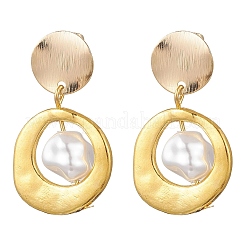Nuggets Alloy & Plastic Imitation Pearl Dangle Stud Earrings&nbsp;EJEW-JE06904