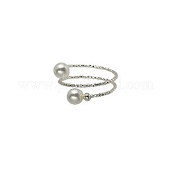 Alloy with Plastic Pearl Round Bead Adjustable Cuff Open Rings for Women&nbsp;FS-WGFAAAF-01