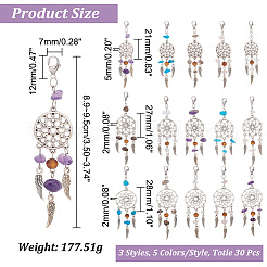 30Pcs 5 Styles Woven Net/Web with Wing Tibetan Style Alloy Pendant Decorations&nbsp;HJEW-AB00258