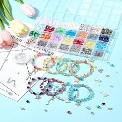 DIY Alloy Enamel & Glass & CCB Plastic Bracelets Jewelry Making Kits&nbsp;DIY-FS0007-50