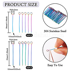 100Pcs 2 Style Rainbow Color 304 Stainless Steel Eye Pins&nbsp;STAS-PJ0001-17