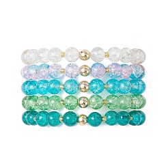 5Pcs 5 Color Spray Painted Crackle Glass Beads Stretch Bracelets for Men Women&nbsp;BJEW-MZ00202