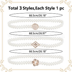 3Pcs 3 Styles Plastic Pearl Braided Stretch Chain Belts&nbsp;AJEW-WR0002-22