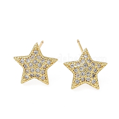 Star Brass Micro Pave Clear Cubic Zirconia Stud Earrings&nbsp;EJEW-A132-16G