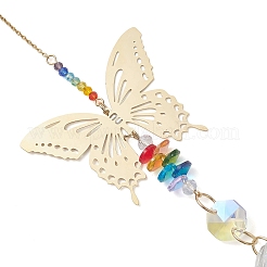 201 Stainless Steel Butterfly Shape & Rainbow Crystal Glass Hanging Suncatcher&nbsp;HJEW-JM04682