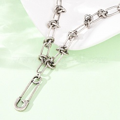 Unisex Vintage 304 Stainless Steel Safety Pin Pendant Necklaces&nbsp;NJEW-C115-09AS